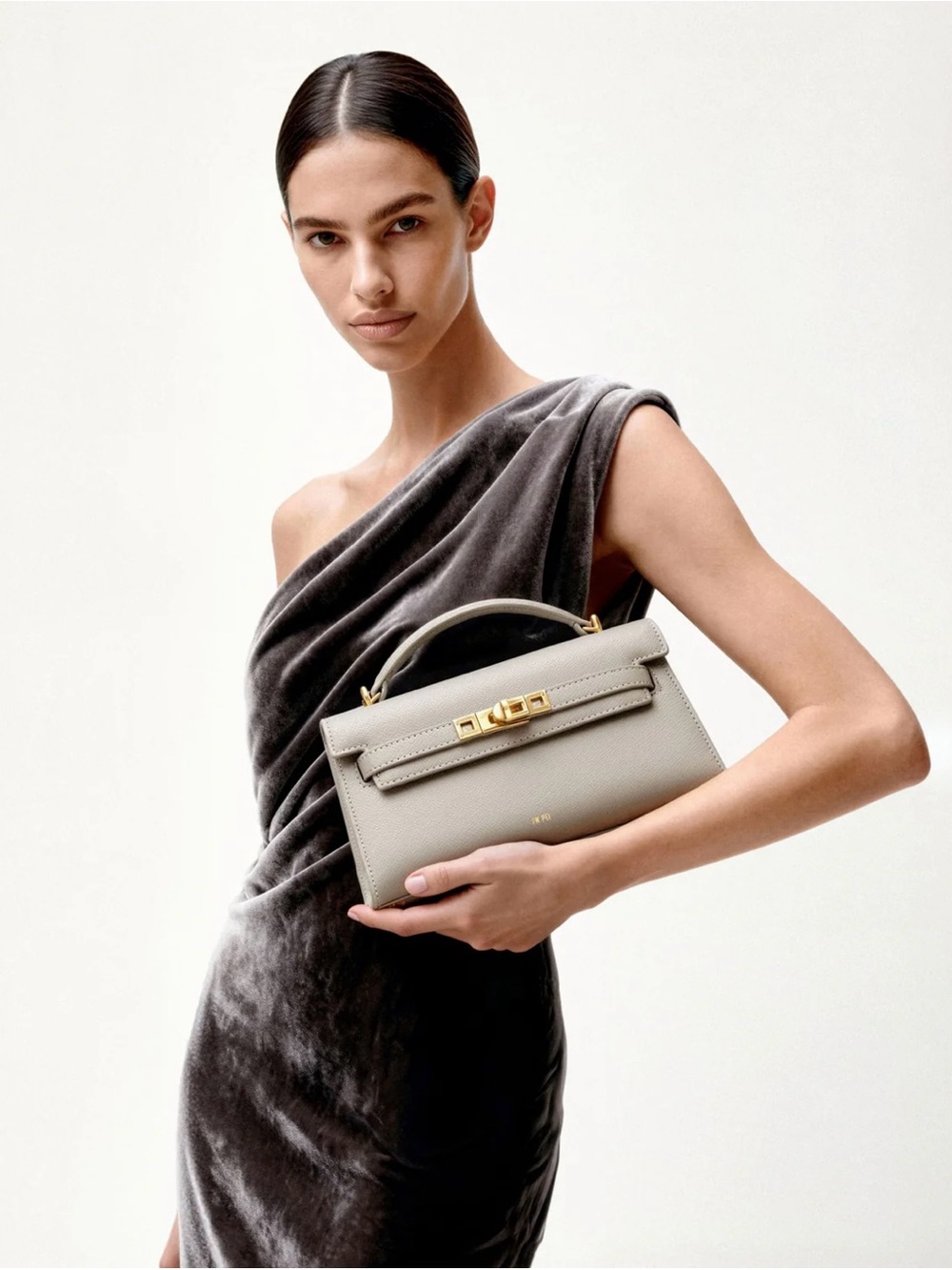 JW Pei Noor Top-Handle Leather Bag in Elephant Gray